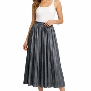 LIV Los Angeles Velvet Pleated Midi Skirt Gray Size S Elastic Waist